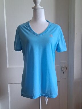 adidas Women's Light Blue V-Neck Short Sleeve Tee